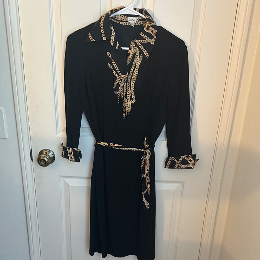 Elegant Black Dress with Animal Print Accent